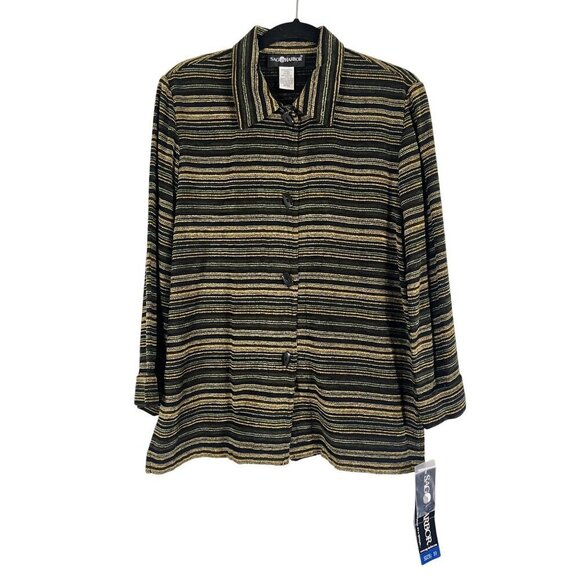 Sag Harbor Jackets & Blazers - Sag Harbor Striped Jacket 10 Black Western Boho Artsy Textured Workwear Hippie